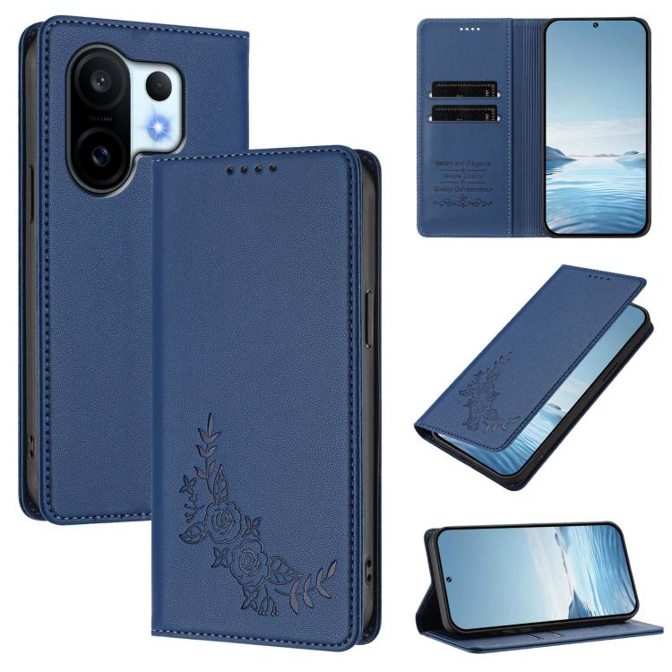 Peony Embossed Magnetic RFID Vegan Leather Phone Case, For vivo X200 FE, For vivo X200s 5G