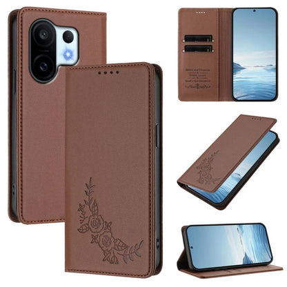 Peony Embossed Magnetic RFID Vegan Leather Phone Case, For vivo X200 FE, For vivo X200s 5G