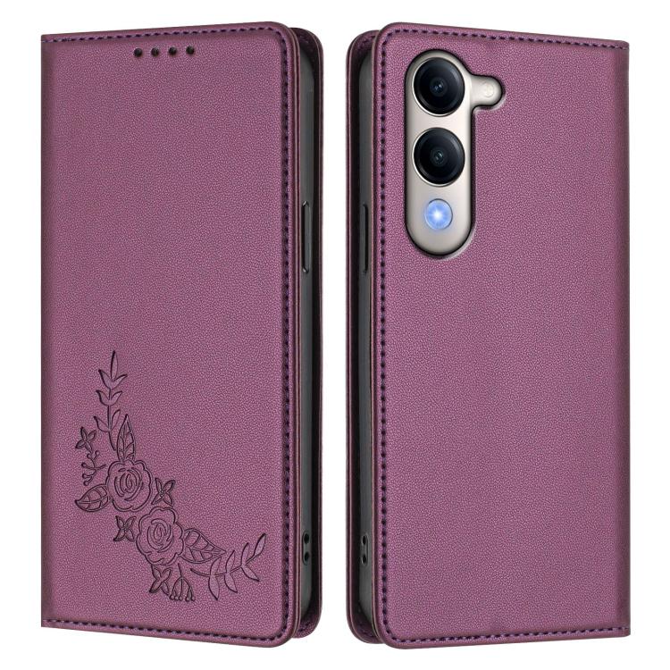 Peony Embossed Magnetic RFID Vegan Leather Phone Case, For vivo Y29s 5G Global / Y19 5G India, For vivo Y400 Pro 5G