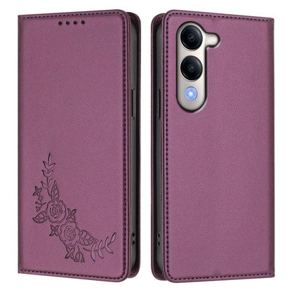 Peony Embossed Magnetic RFID Vegan Leather Phone Case, For vivo Y29s 5G Global / Y19 5G India, For vivo Y400 Pro 5G
