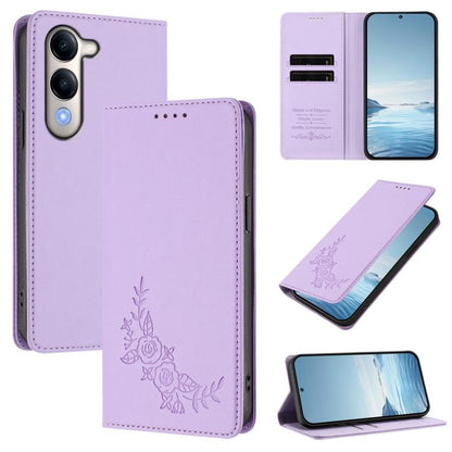 Peony Embossed Magnetic RFID Vegan Leather Phone Case, For vivo Y29s 5G Global / Y19 5G India, For vivo Y400 Pro 5G