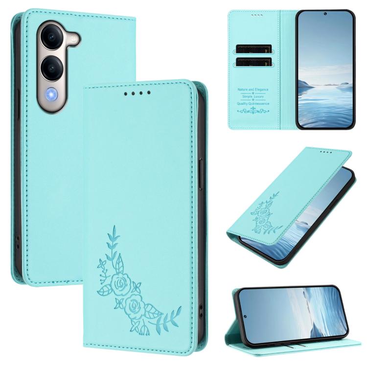 Peony Embossed Magnetic RFID Vegan Leather Phone Case, For vivo Y29s 5G Global / Y19 5G India, For vivo Y400 Pro 5G