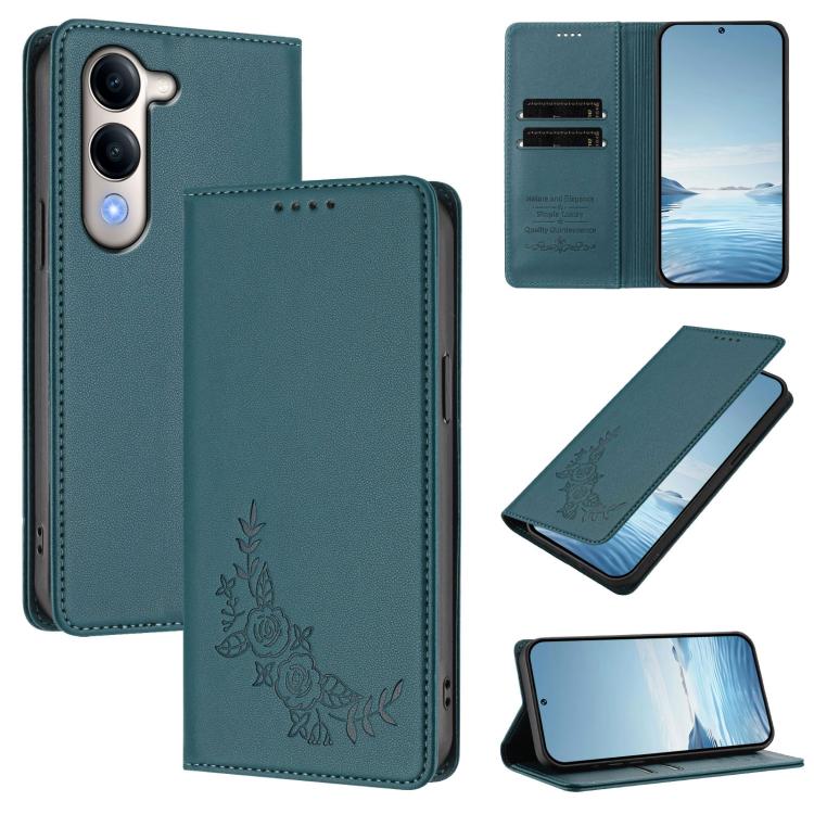 Peony Embossed Magnetic RFID Vegan Leather Phone Case, For vivo Y29s 5G Global / Y19 5G India, For vivo Y400 Pro 5G