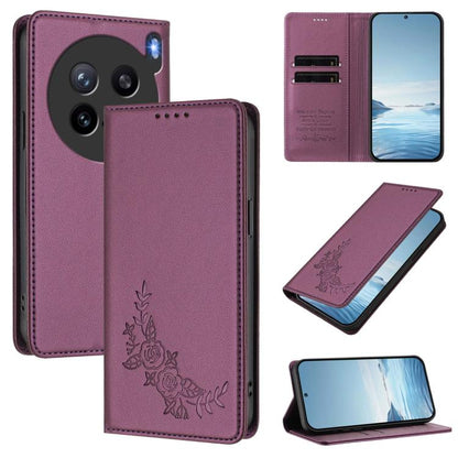 Peony Embossed Magnetic RFID Vegan Leather Phone Case, For vivo X200 FE, For vivo X200s 5G