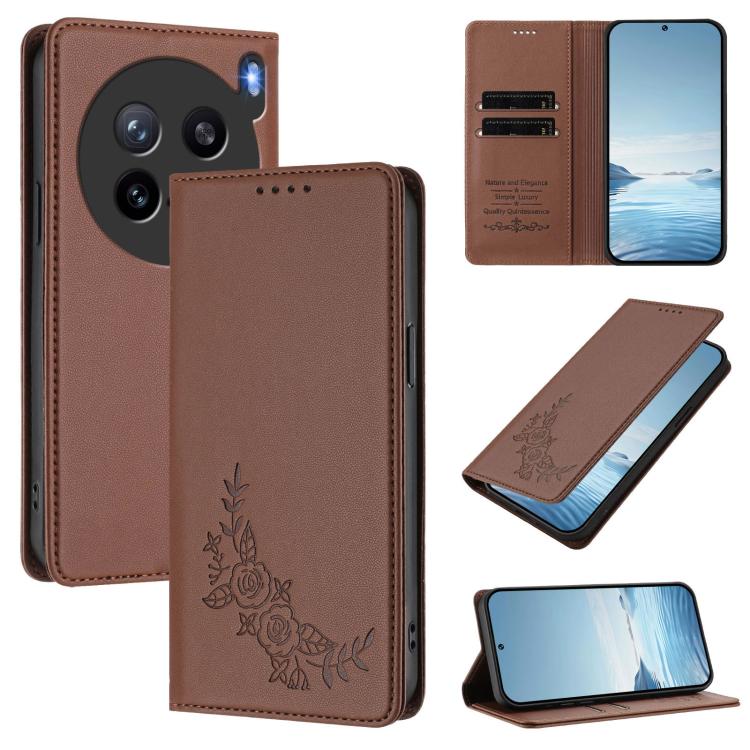 Peony Embossed Magnetic RFID Vegan Leather Phone Case, For vivo X200 FE, For vivo X200s 5G