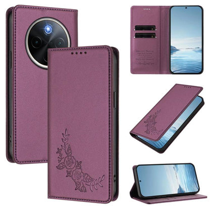 Peony Embossed Magnetic RFID Vegan Leather Phone Case, For vivo Y300 Pro+ 5G / T4 5G, For vivo Y29 4G Global / T4x 5G / Y300T 5G