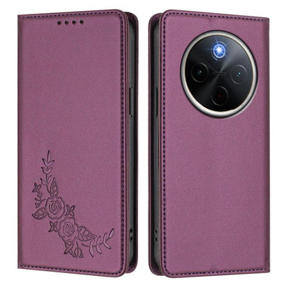 Peony Embossed Magnetic RFID Vegan Leather Phone Case, For vivo Y300 Pro+ 5G / T4 5G, For vivo Y29 4G Global / T4x 5G / Y300T 5G