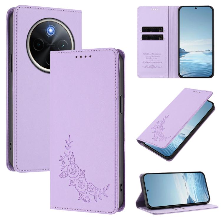 Peony Embossed Magnetic RFID Vegan Leather Phone Case, For vivo Y300 Pro+ 5G / T4 5G, For vivo Y29 4G Global / T4x 5G / Y300T 5G