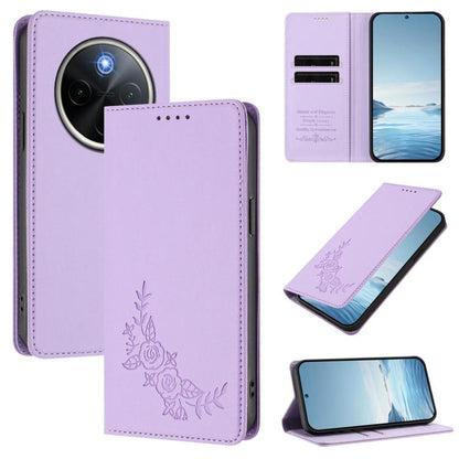 Peony Embossed Magnetic RFID Vegan Leather Phone Case, For vivo Y300 Pro+ 5G / T4 5G, For vivo Y29 4G Global / T4x 5G / Y300T 5G