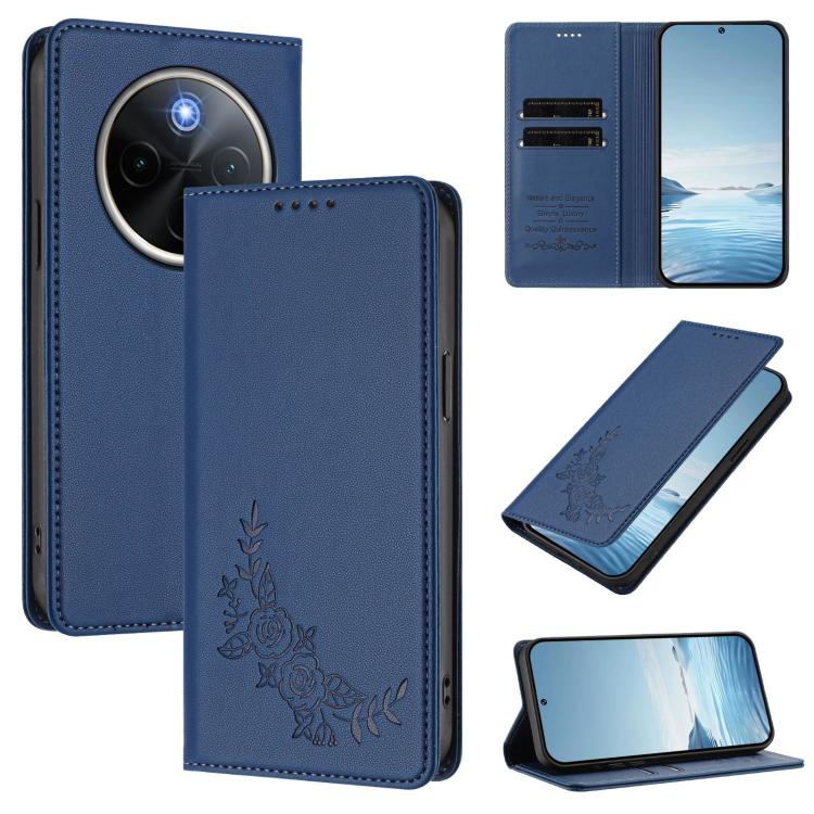 Peony Embossed Magnetic RFID Vegan Leather Phone Case, For vivo Y300 Pro+ 5G / T4 5G, For vivo Y29 4G Global / T4x 5G / Y300T 5G