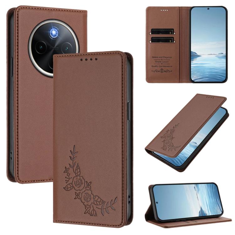 Peony Embossed Magnetic RFID Vegan Leather Phone Case, For vivo Y300 Pro+ 5G / T4 5G, For vivo Y29 4G Global / T4x 5G / Y300T 5G
