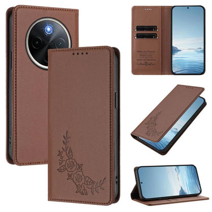 Peony Embossed Magnetic RFID Vegan Leather Phone Case, For vivo Y300 Pro+ 5G / T4 5G, For vivo Y29 4G Global / T4x 5G / Y300T 5G