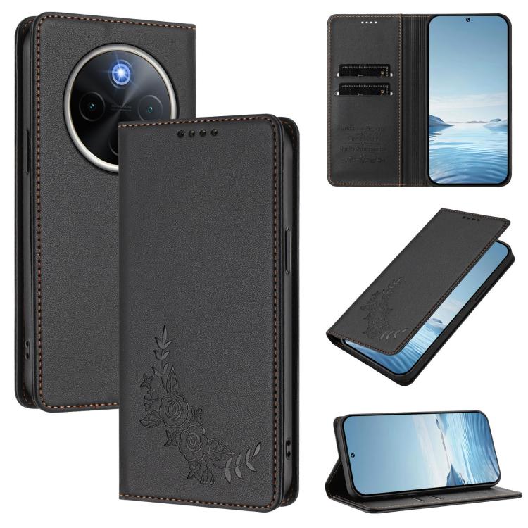 Peony Embossed Magnetic RFID Vegan Leather Phone Case, For vivo Y300 Pro+ 5G / T4 5G, For vivo Y29 4G Global / T4x 5G / Y300T 5G