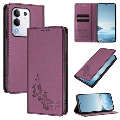 Peony Embossed Magnetic RFID Vegan Leather Phone Case, For vivo Y300 Pro+ 5G / T4 5G, For vivo Y29 4G Global / T4x 5G / Y300T 5G