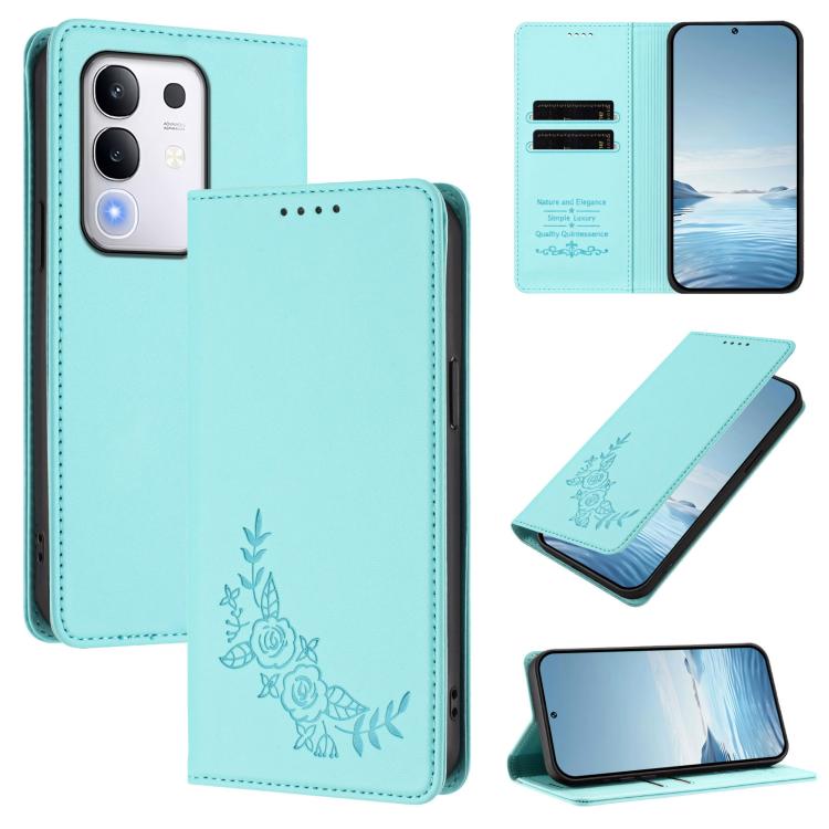 Peony Embossed Magnetic RFID Vegan Leather Phone Case, For vivo Y300 Pro+ 5G / T4 5G, For vivo Y29 4G Global / T4x 5G / Y300T 5G