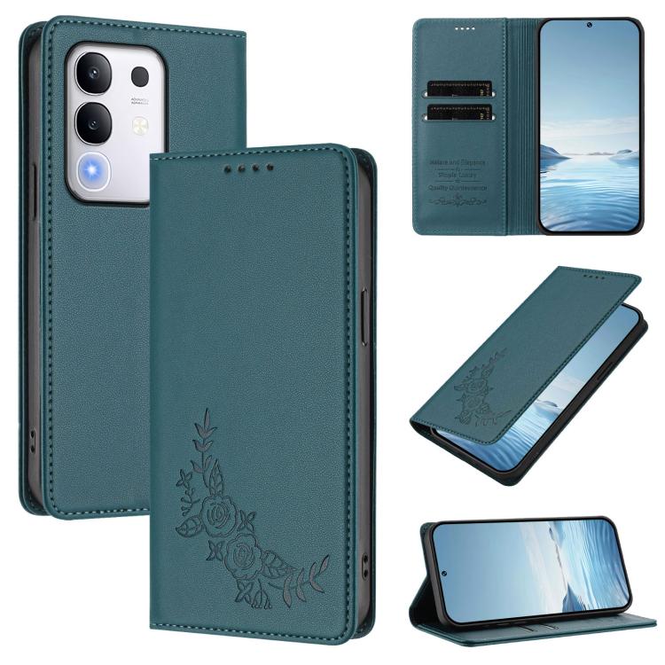 Peony Embossed Magnetic RFID Vegan Leather Phone Case, For vivo Y300 Pro+ 5G / T4 5G, For vivo Y29 4G Global / T4x 5G / Y300T 5G