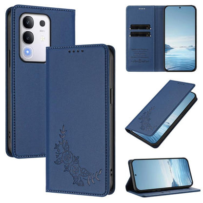 Peony Embossed Magnetic RFID Vegan Leather Phone Case, For vivo Y300 Pro+ 5G / T4 5G, For vivo Y29 4G Global / T4x 5G / Y300T 5G
