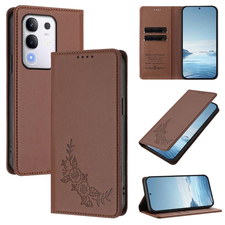 Peony Embossed Magnetic RFID Vegan Leather Phone Case, For vivo Y300 Pro+ 5G / T4 5G, For vivo Y29 4G Global / T4x 5G / Y300T 5G