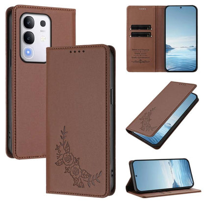 Peony Embossed Magnetic RFID Vegan Leather Phone Case, For vivo Y300 Pro+ 5G / T4 5G, For vivo Y29 4G Global / T4x 5G / Y300T 5G