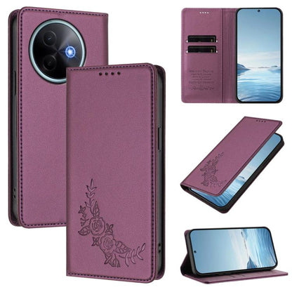 Peony Embossed Magnetic RFID Vegan Leather Phone Case, For vivo Y39 5G Global, For vivo Y19s 4G Global / Y29 5G India