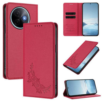Peony Embossed Magnetic RFID Vegan Leather Phone Case, For vivo Y39 5G Global, For vivo Y19s 4G Global / Y29 5G India