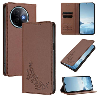 Peony Embossed Magnetic RFID Vegan Leather Phone Case, For vivo Y39 5G Global, For vivo Y19s 4G Global / Y29 5G India