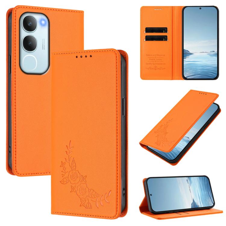 Peony Embossed Magnetic RFID Vegan Leather Phone Case, For vivo Y39 5G Global, For vivo Y19s 4G Global / Y29 5G India