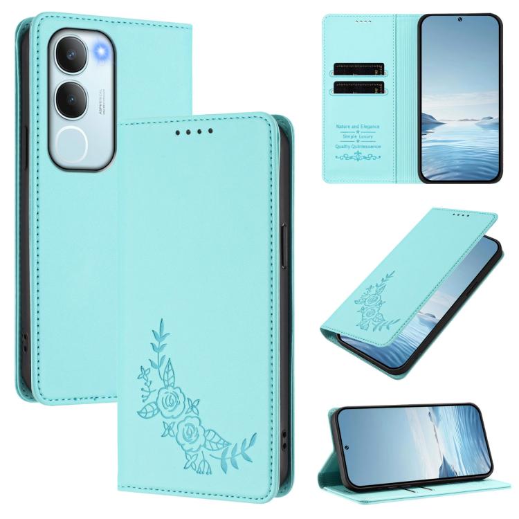 Peony Embossed Magnetic RFID Vegan Leather Phone Case, For vivo Y39 5G Global, For vivo Y19s 4G Global / Y29 5G India
