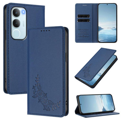 Peony Embossed Magnetic RFID Vegan Leather Phone Case, For vivo Y39 5G Global, For vivo Y19s 4G Global / Y29 5G India