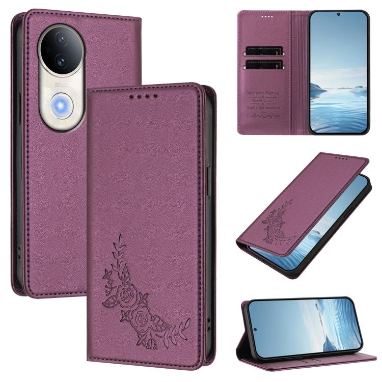 Peony Embossed Magnetic RFID Vegan Leather Phone Case, For vivo S20 5G, For vivo S20 Pro 5G