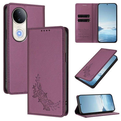 Peony Embossed Magnetic RFID Vegan Leather Phone Case, For vivo S20 5G, For vivo S20 Pro 5G