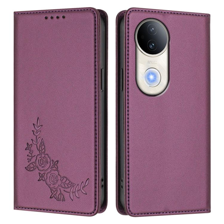 Peony Embossed Magnetic RFID Vegan Leather Phone Case, For vivo S20 5G, For vivo S20 Pro 5G