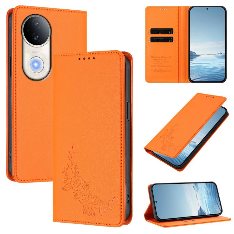 Peony Embossed Magnetic RFID Vegan Leather Phone Case, For vivo S20 5G, For vivo S20 Pro 5G