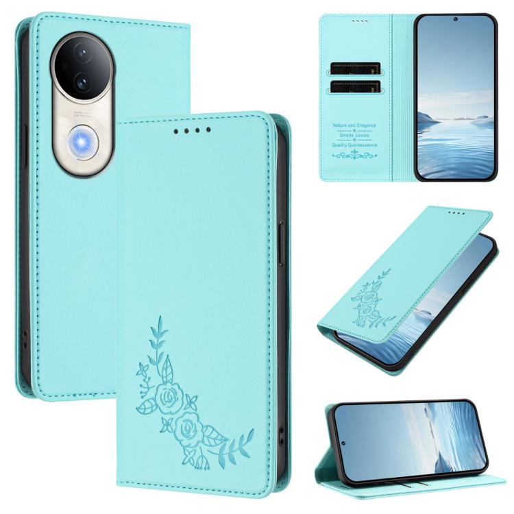 Peony Embossed Magnetic RFID Vegan Leather Phone Case, For vivo S20 5G, For vivo S20 Pro 5G