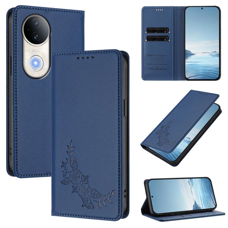 Peony Embossed Magnetic RFID Vegan Leather Phone Case, For vivo S20 5G, For vivo S20 Pro 5G