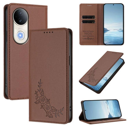 Peony Embossed Magnetic RFID Vegan Leather Phone Case, For vivo S20 5G, For vivo S20 Pro 5G
