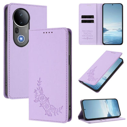 Peony Embossed Magnetic RFID Vegan Leather Phone Case, For vivo S20 5G, For vivo S20 Pro 5G