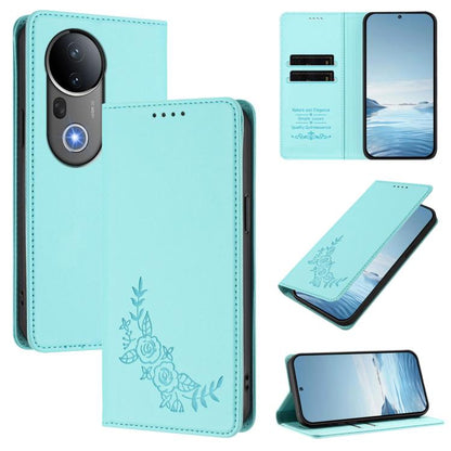 Peony Embossed Magnetic RFID Vegan Leather Phone Case, For vivo S20 5G, For vivo S20 Pro 5G