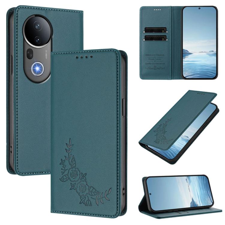 Peony Embossed Magnetic RFID Vegan Leather Phone Case, For vivo S20 5G, For vivo S20 Pro 5G