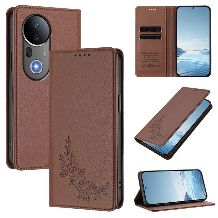 Peony Embossed Magnetic RFID Vegan Leather Phone Case, For vivo S20 5G, For vivo S20 Pro 5G