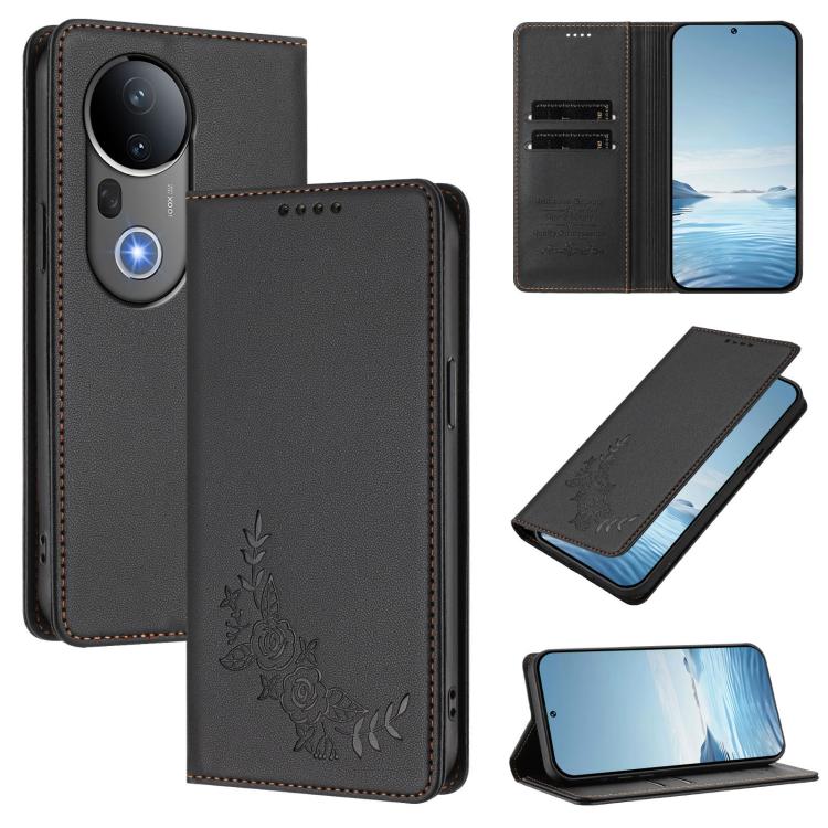 Peony Embossed Magnetic RFID Vegan Leather Phone Case, For vivo S20 5G, For vivo S20 Pro 5G