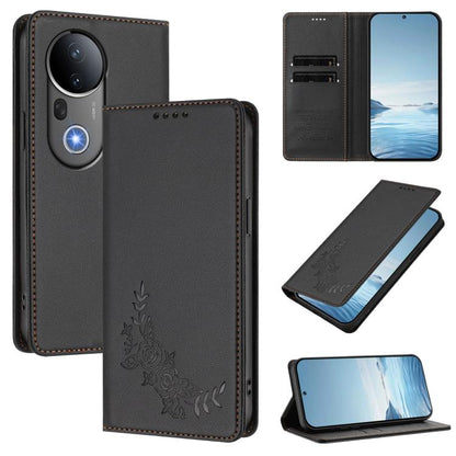 Peony Embossed Magnetic RFID Vegan Leather Phone Case, For vivo S20 5G, For vivo S20 Pro 5G