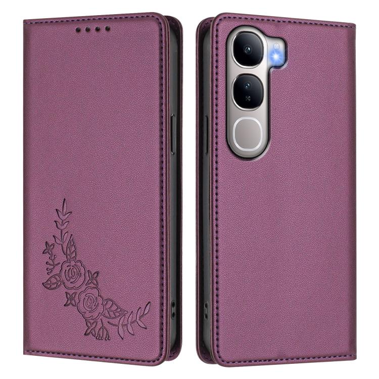 Peony Embossed Magnetic RFID Vegan Leather Phone Case, For vivo Y300 5G IDN / V40 Lite 5G / 4G IDN, For vivo X200 5G