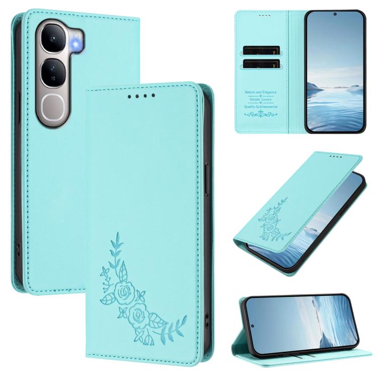 Peony Embossed Magnetic RFID Vegan Leather Phone Case, For vivo Y300 5G IDN / V40 Lite 5G / 4G IDN, For vivo X200 5G