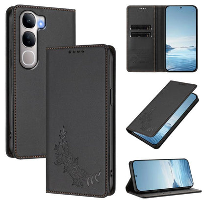Peony Embossed Magnetic RFID Vegan Leather Phone Case, For vivo Y300 5G IDN / V40 Lite 5G / 4G IDN, For vivo X200 5G