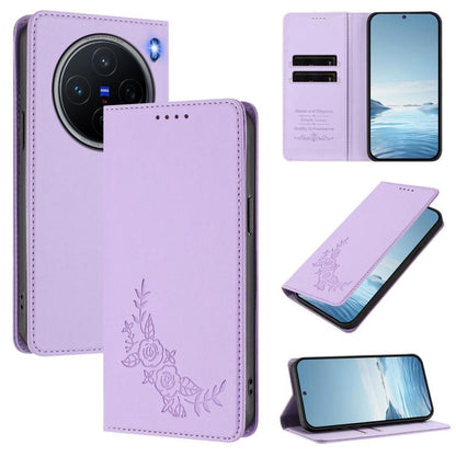 Peony Embossed Magnetic RFID Vegan Leather Phone Case, For vivo Y300 5G IDN / V40 Lite 5G / 4G IDN, For vivo X200 5G