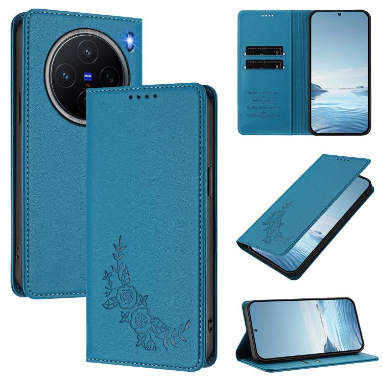 Peony Embossed Magnetic RFID Vegan Leather Phone Case, For vivo Y300 5G IDN / V40 Lite 5G / 4G IDN, For vivo X200 5G