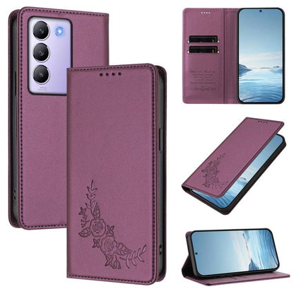 Peony Embossed Magnetic RFID Vegan Leather Phone Case, For vivo Y100 5G IDN / T3 5G IDN, For vivo V40e 5G India / iQOO Z9s 5G