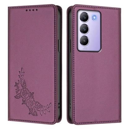 Peony Embossed Magnetic RFID Vegan Leather Phone Case, For vivo Y100 5G IDN / T3 5G IDN, For vivo V40e 5G India / iQOO Z9s 5G
