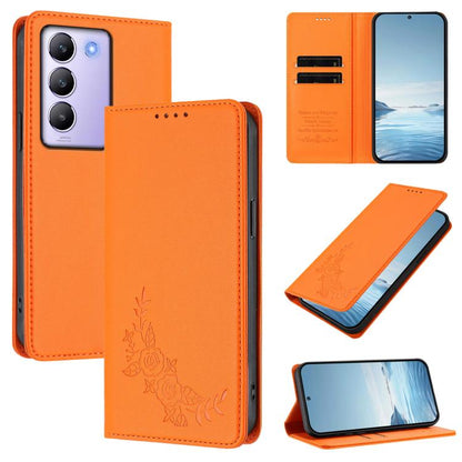 Peony Embossed Magnetic RFID Vegan Leather Phone Case, For vivo Y100 5G IDN / T3 5G IDN, For vivo V40e 5G India / iQOO Z9s 5G